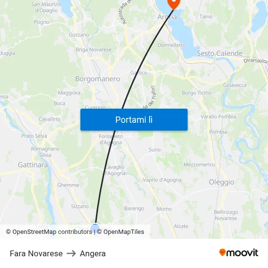 Fara Novarese to Angera map