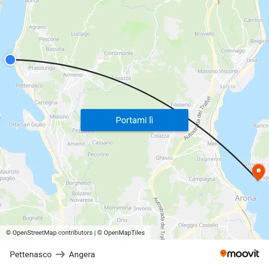 Pettenasco to Angera map