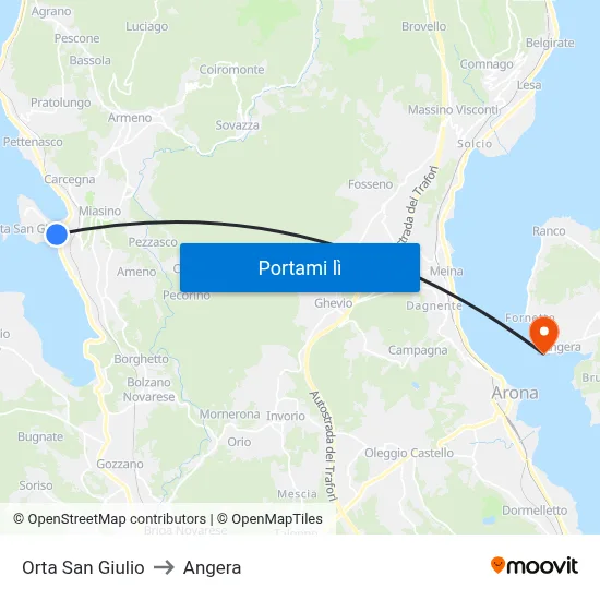 Orta San Giulio to Angera map