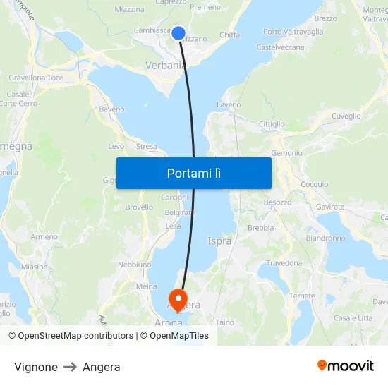 Vignone to Angera map