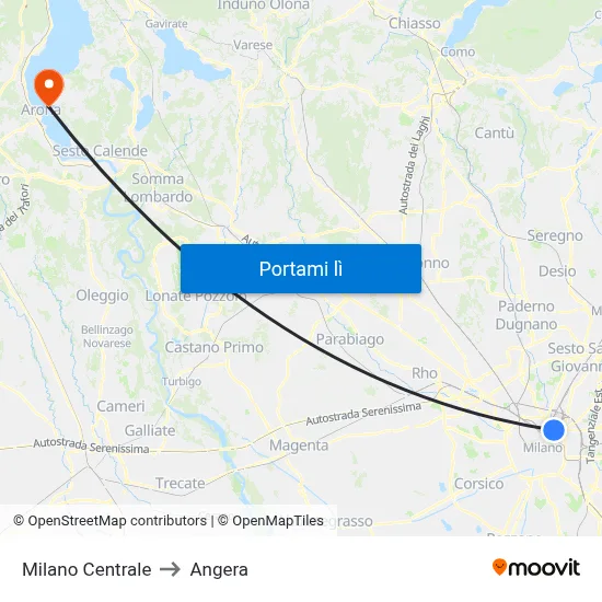 Milano Centrale to Angera map