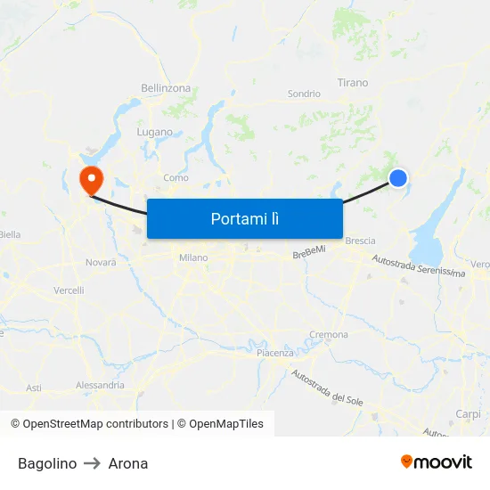 Bagolino to Arona map