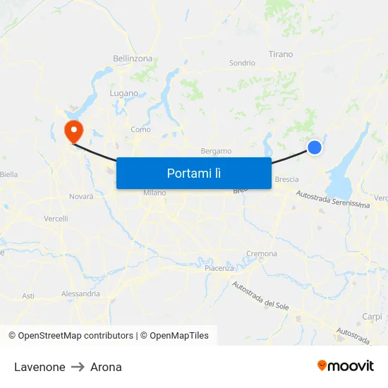 Lavenone to Arona map