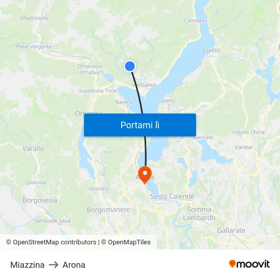 Miazzina to Arona map