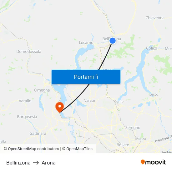 Bellinzona to Arona map