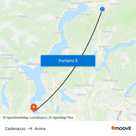 Cadenazzo to Arona map