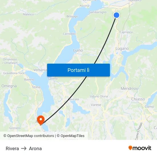 Rivera to Arona map