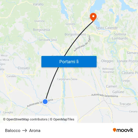 Balocco to Arona map