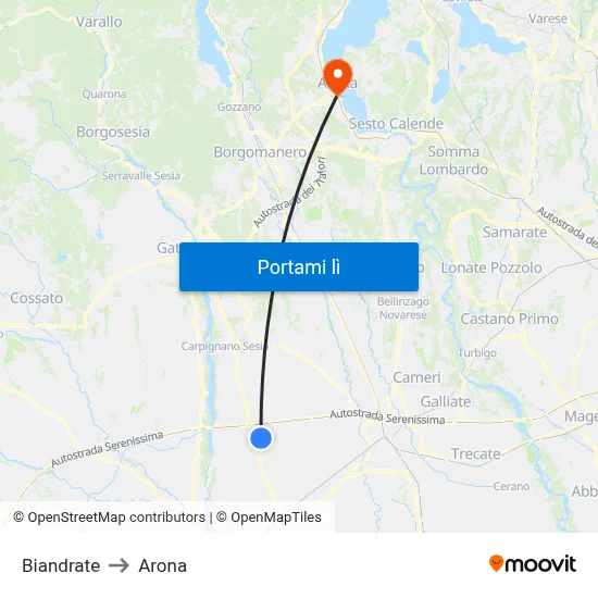 Biandrate to Arona map