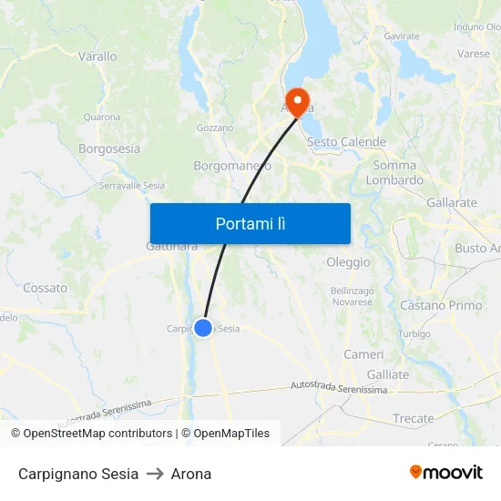 Carpignano Sesia to Arona map