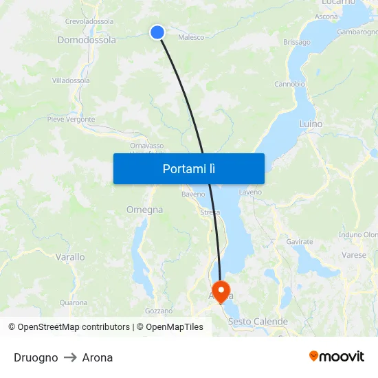 Druogno to Arona map