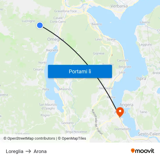 Loreglia to Arona map
