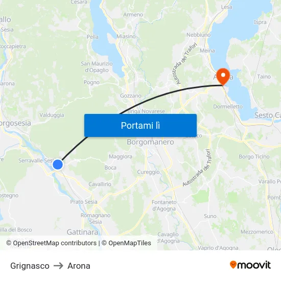 Grignasco to Arona map