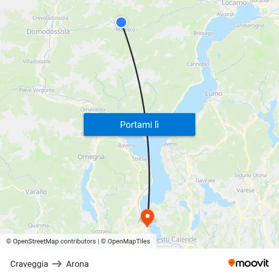 Craveggia to Arona map