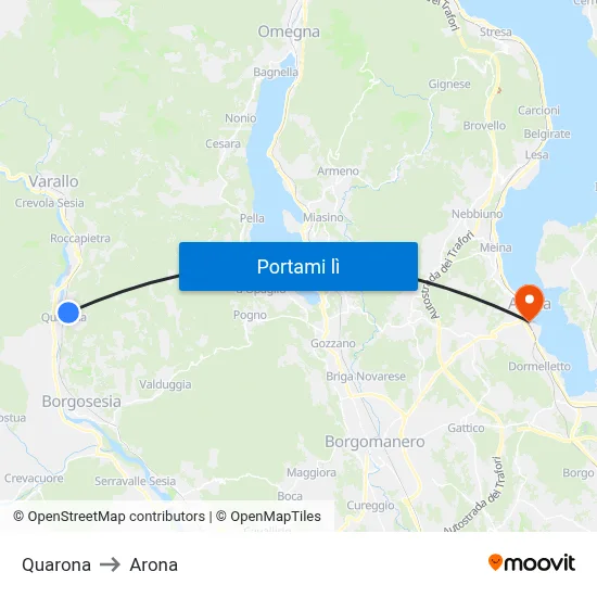 Quarona to Arona map