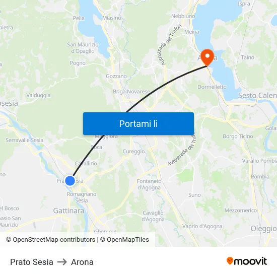 Prato Sesia to Arona map