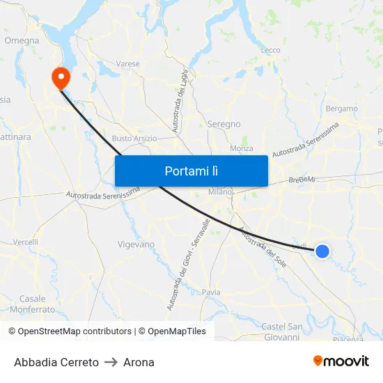Abbadia Cerreto to Arona map