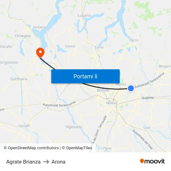 Agrate Brianza to Arona map