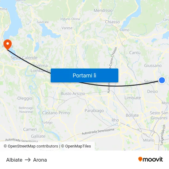 Albiate to Arona map