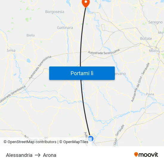 Alessandria to Arona map