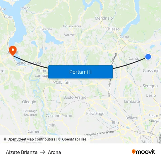 Alzate Brianza to Arona map