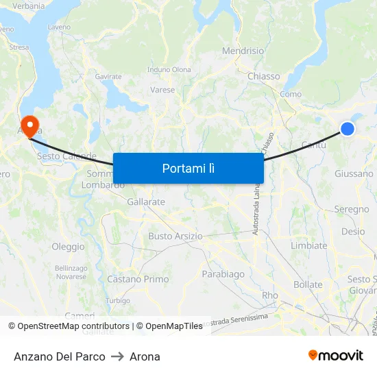 Anzano Del Parco to Arona map