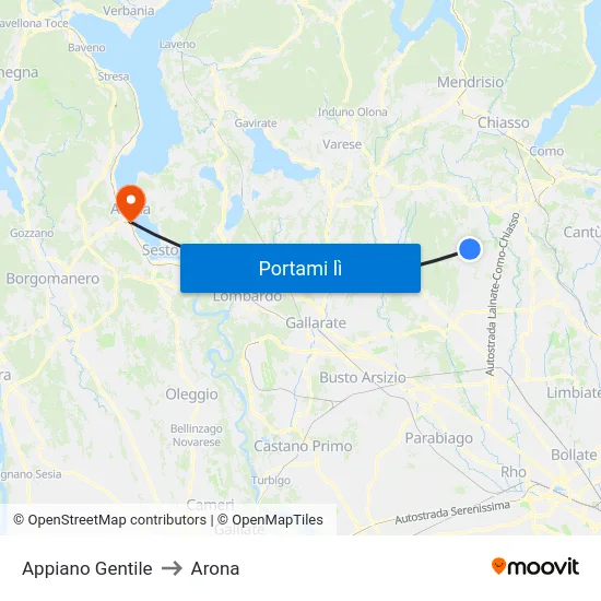 Appiano Gentile to Arona map