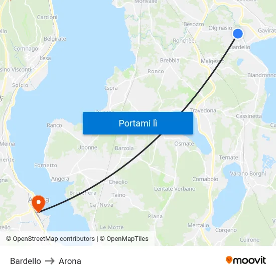 Bardello to Arona map