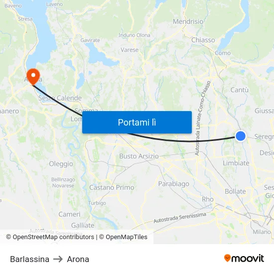 Barlassina to Arona map