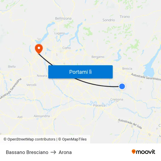 Bassano Bresciano to Arona map