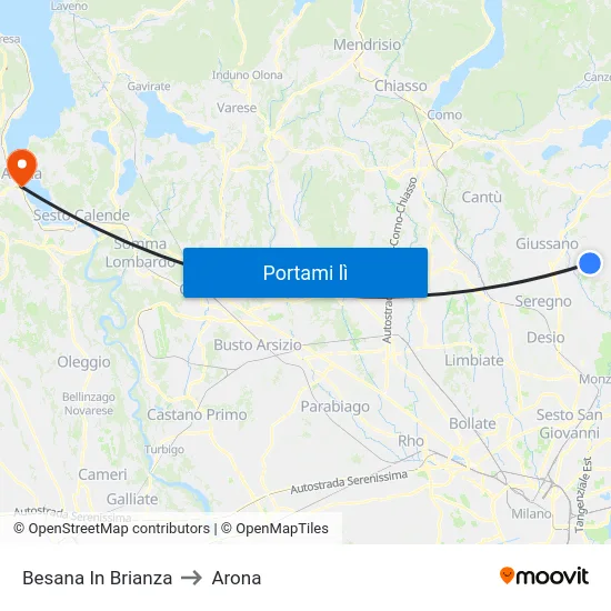 Besana In Brianza to Arona map
