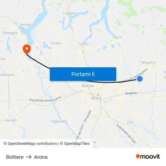 Boltiere to Arona map