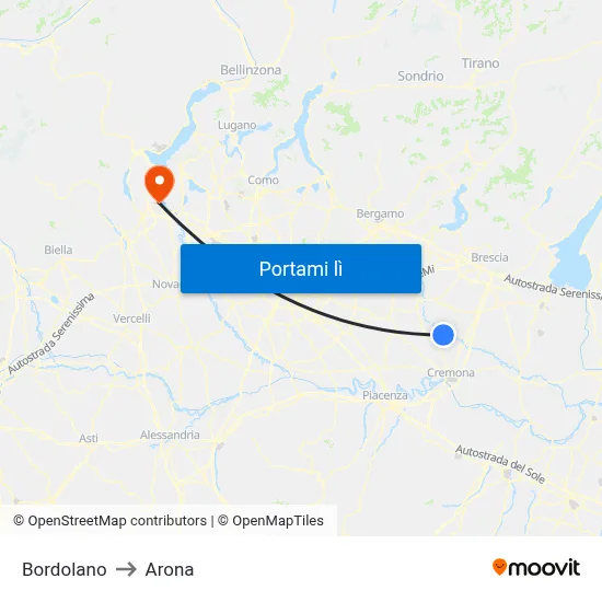 Bordolano to Arona map