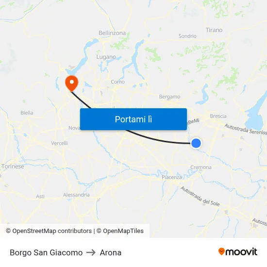 Borgo San Giacomo to Arona map