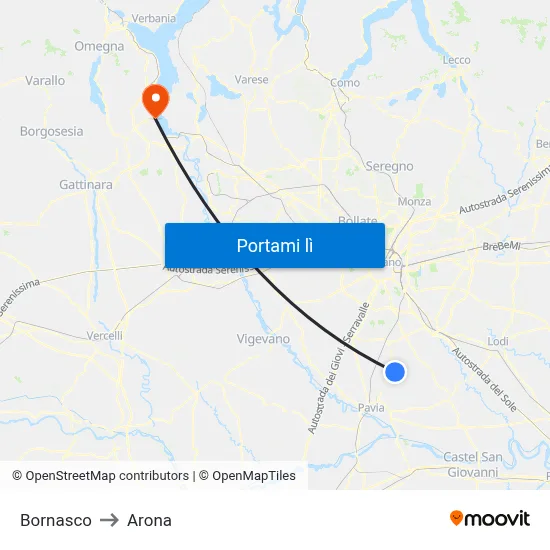 Bornasco to Arona map