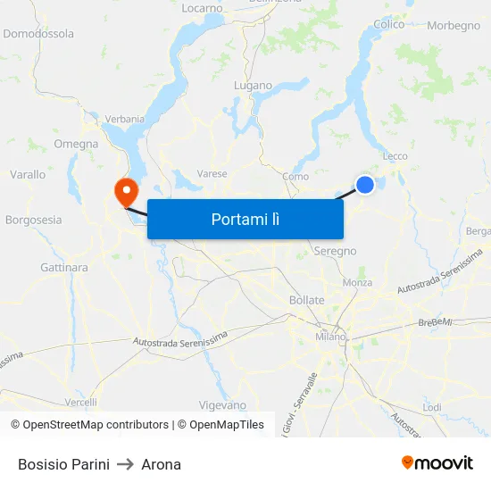 Bosisio Parini to Arona map