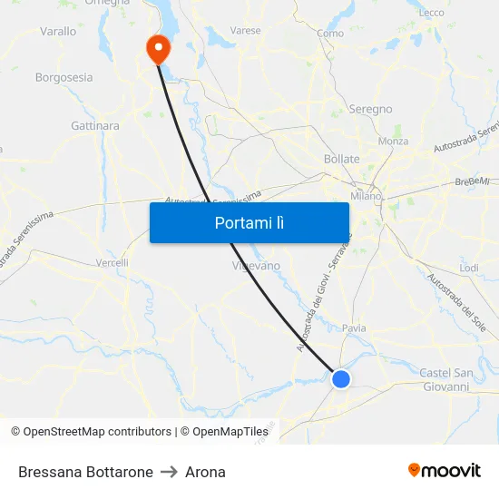 Bressana Bottarone to Arona map