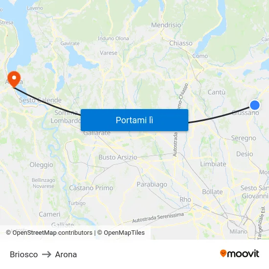 Briosco to Arona map