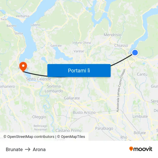 Brunate to Arona map
