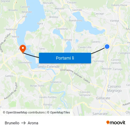 Brunello to Arona map