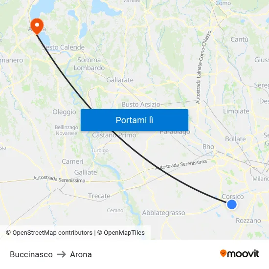 Buccinasco to Arona map