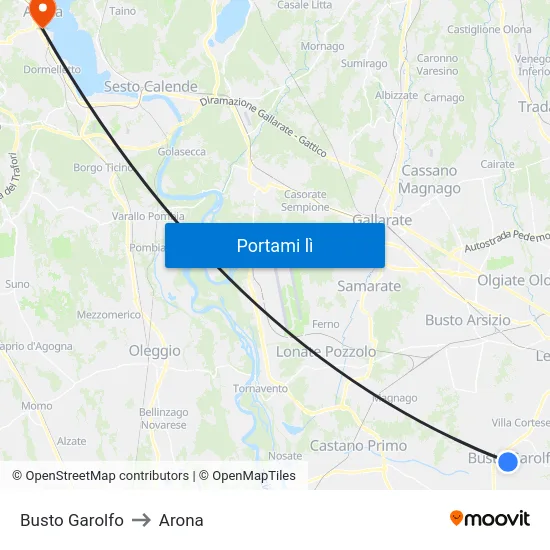 Busto Garolfo to Arona map