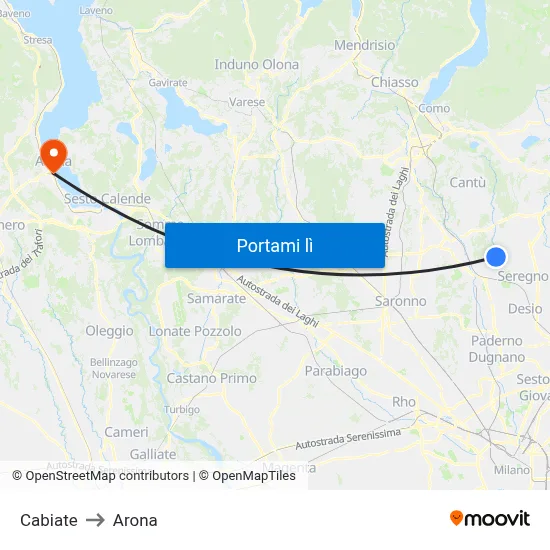 Cabiate to Arona map