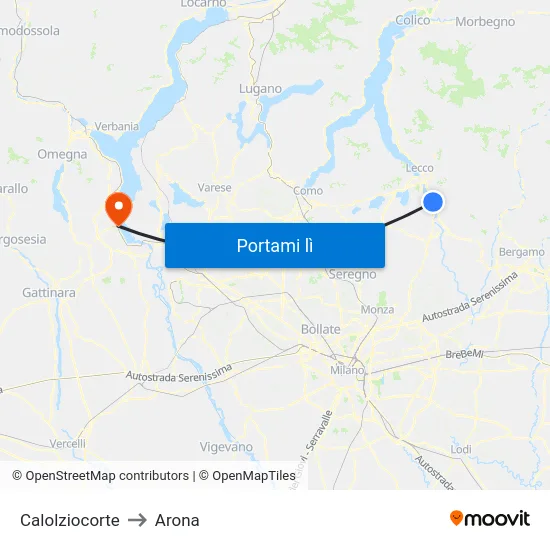 Calolziocorte to Arona map