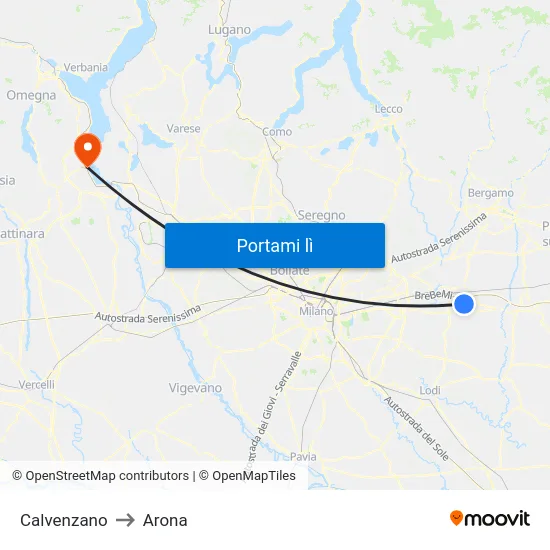 Calvenzano to Arona map