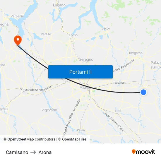 Camisano to Arona map