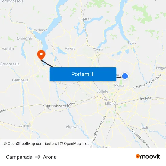 Camparada to Arona map