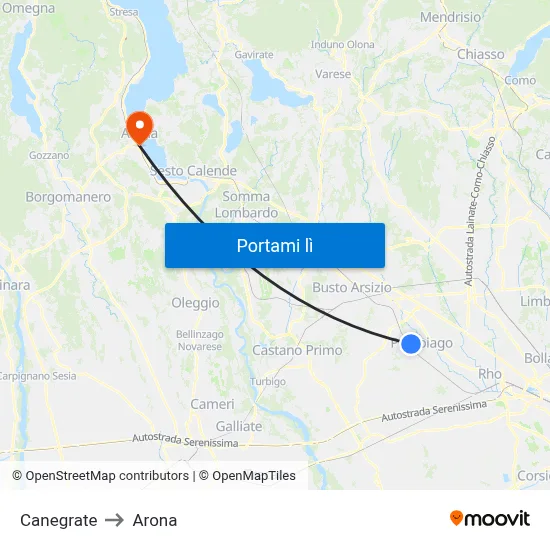 Canegrate to Arona map