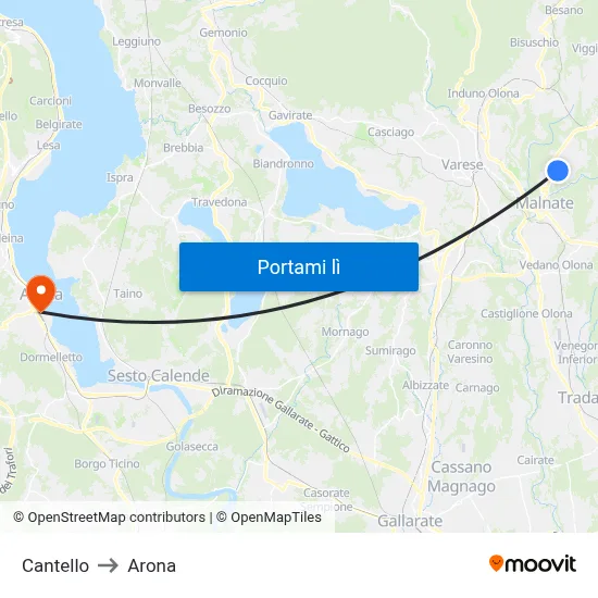Cantello to Arona map