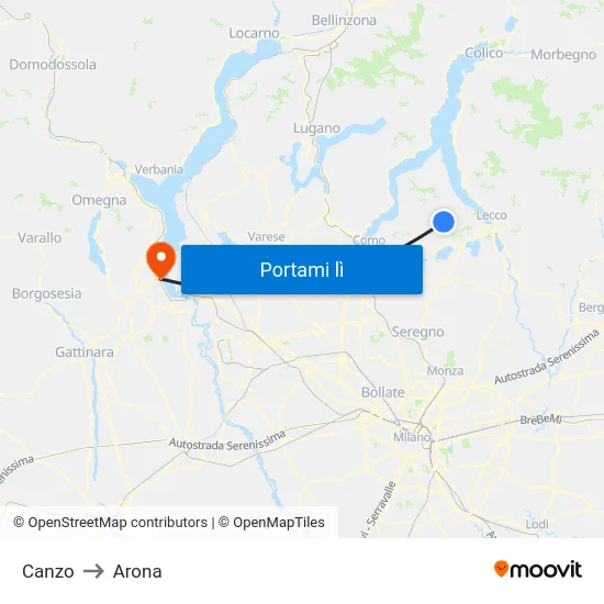 Canzo to Arona map